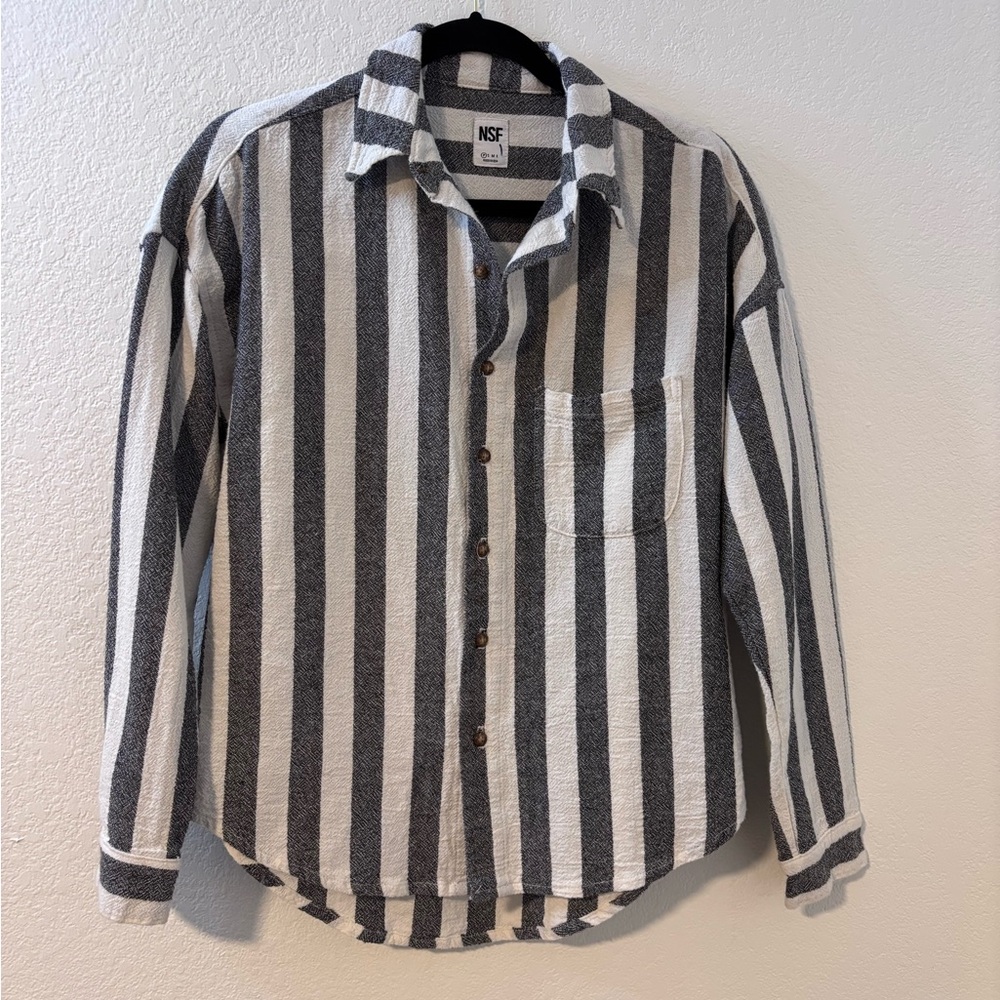 NSF Rhodes Men’s 100% Cotton Striped Button Up Shirt Size P